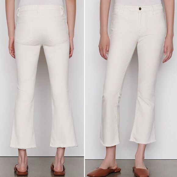 Frame Denim Le Crop Mini Boot Raw Fray Jeans in Au Natural Cropped Size 28 | 6 - Picture 1 of 13